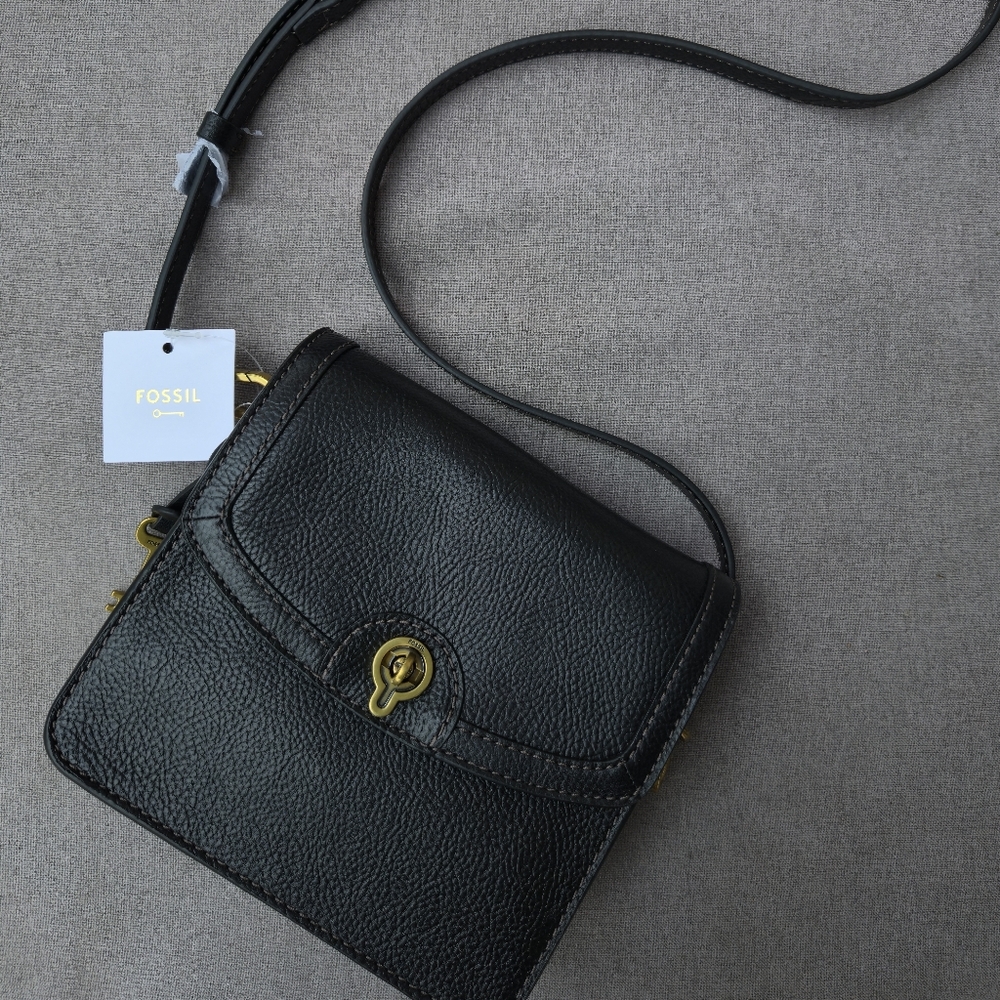 Fossil Black Crossbody Bag with Gold Accents